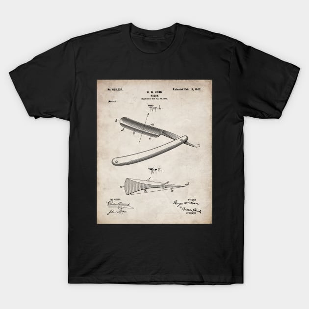 Straight Razor Patent - Stylist Barber Bathroom Decor Art - Antique T-Shirt by patentpress